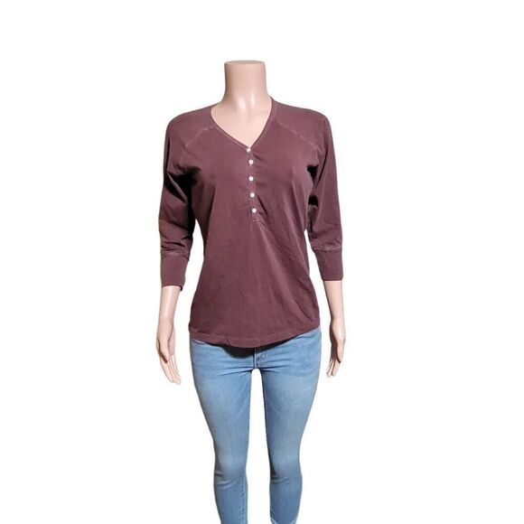 Pulp 3/4 raglan sleeve henley merlot with detail on front top M - Picture 4 of 6
